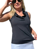 Ruffle-Neck Top with UPF50+ Black - Back of the Bay Boutique