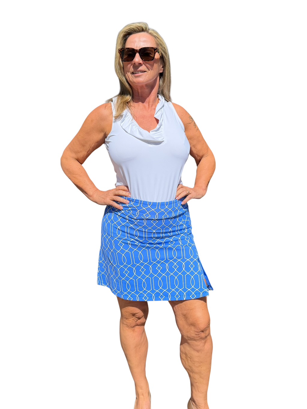 Pull - on Zip Skort with UPF50+ Geometric Lines Peri - Back of the Bay Boutique