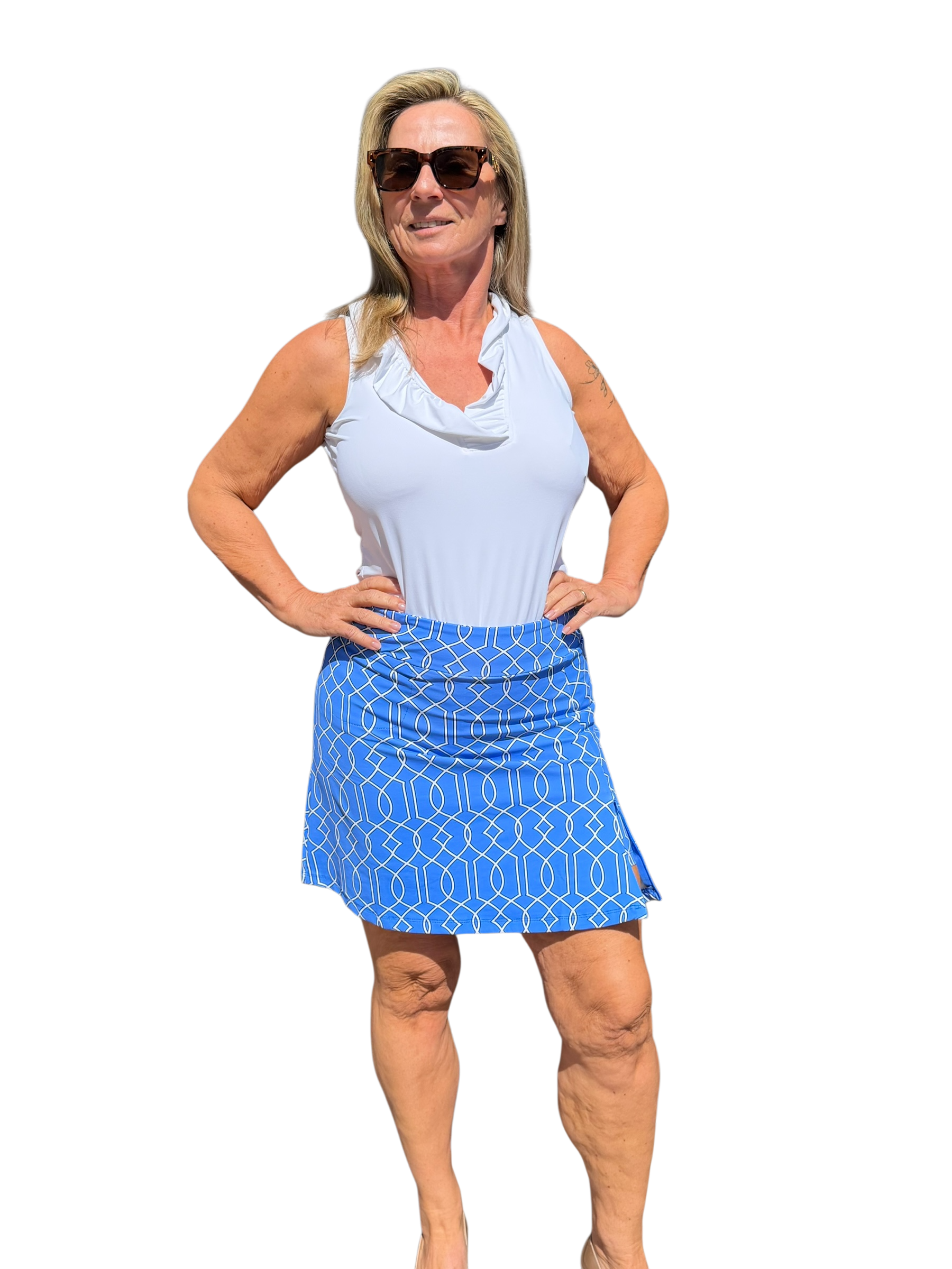Pull - on Zip Skort with UPF50+ Geometric Lines Peri - Back of the Bay Boutique