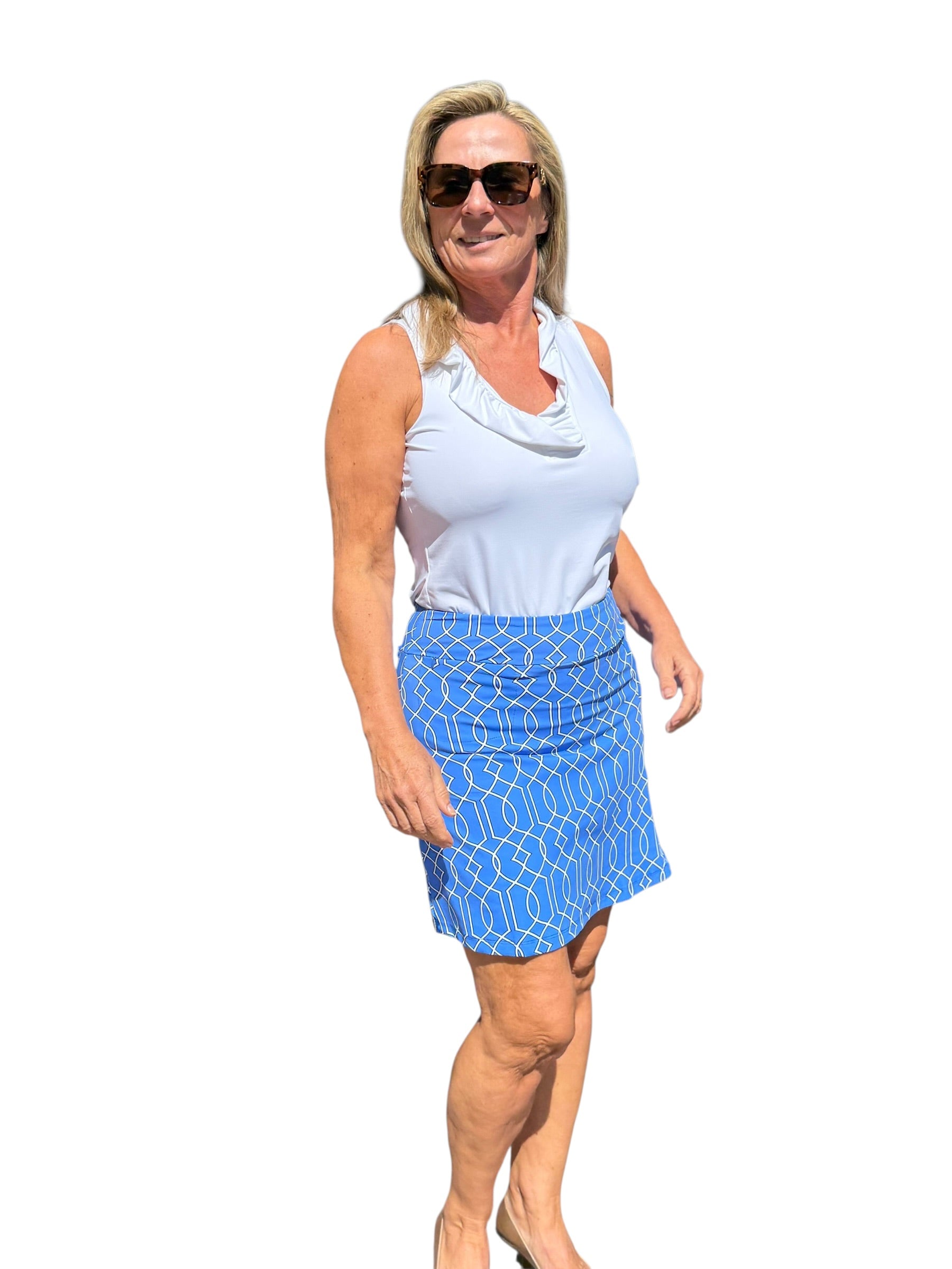 Pull - on Zip Skort with UPF50+ Geometric Lines Peri - Back of the Bay Boutique