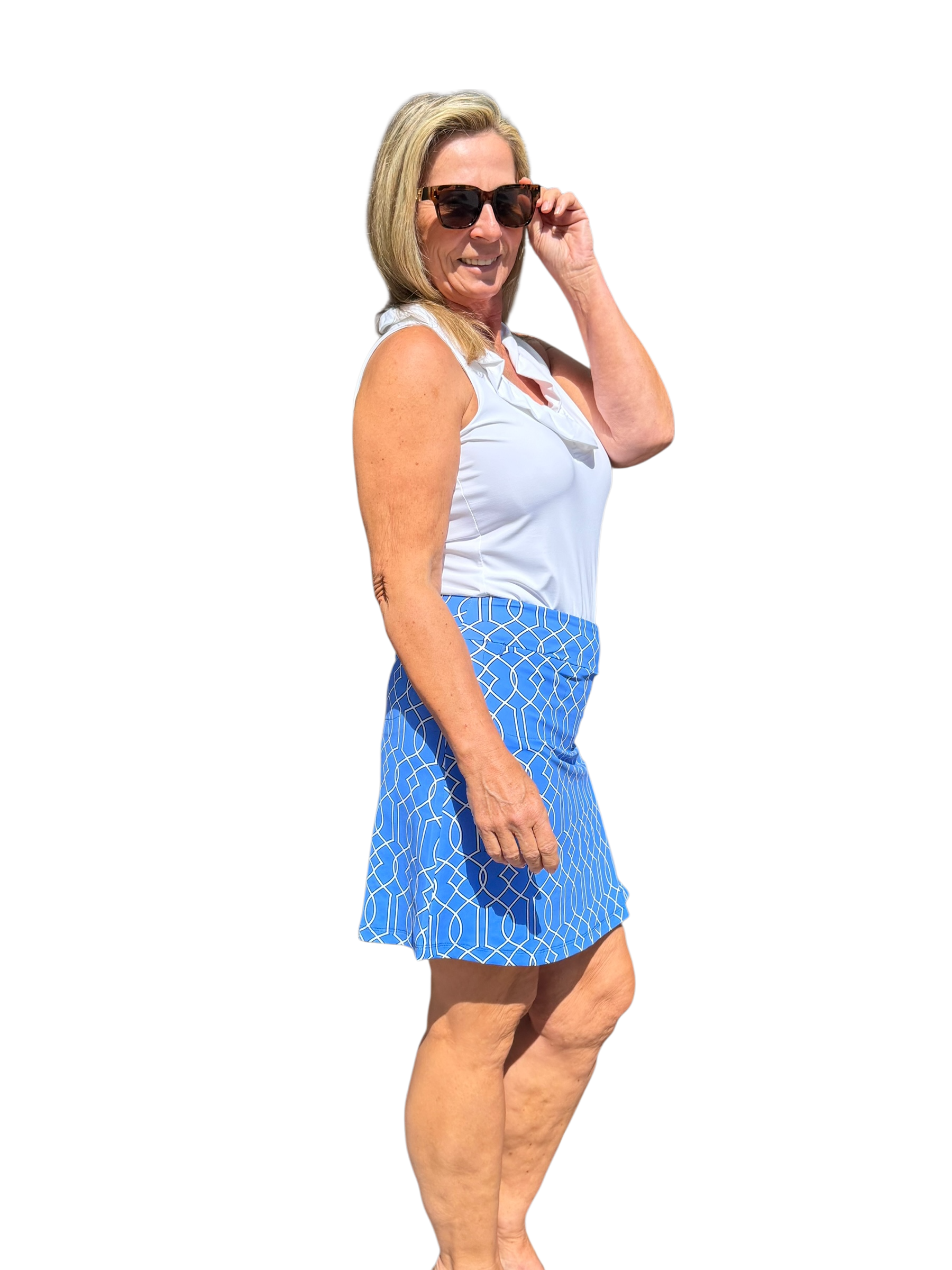 Pull - on Zip Skort with UPF50+ Geometric Lines Peri - Back of the Bay Boutique