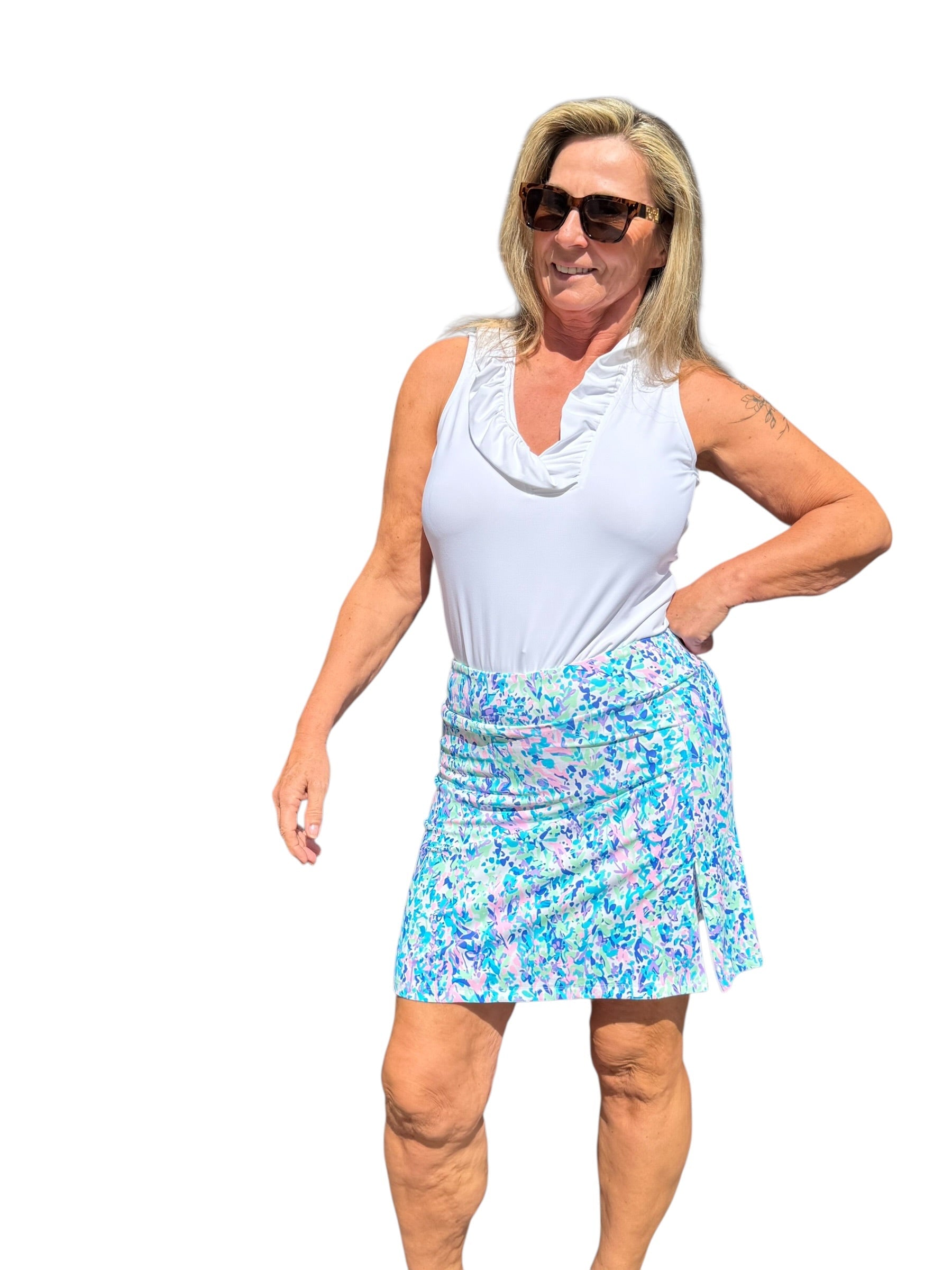 Pull - on Zip Skort with UPF50+ Confetti Pastel - Back of the Bay Boutique