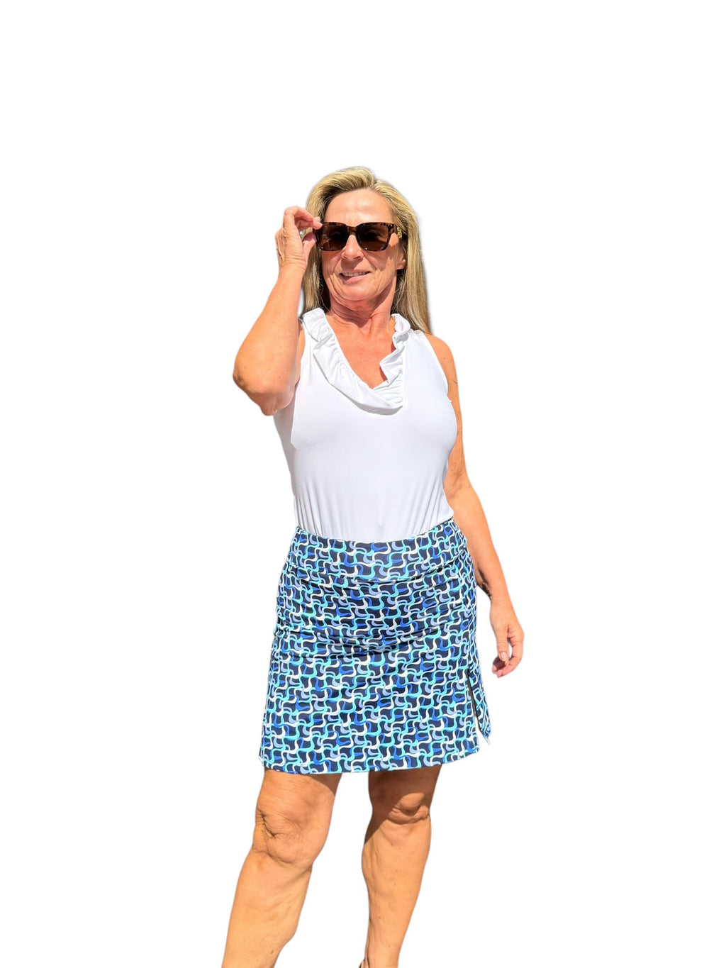 Pull - on Zip Skort with UPF50+ Navy Waves - Back of the Bay Boutique