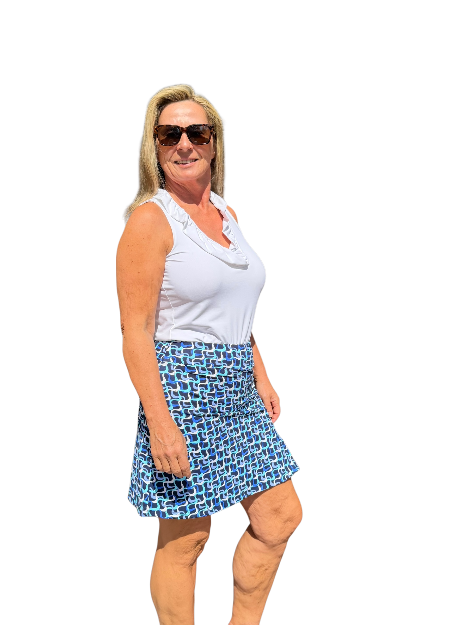 Pull - on Zip Skort with UPF50+ Navy Waves - Back of the Bay Boutique