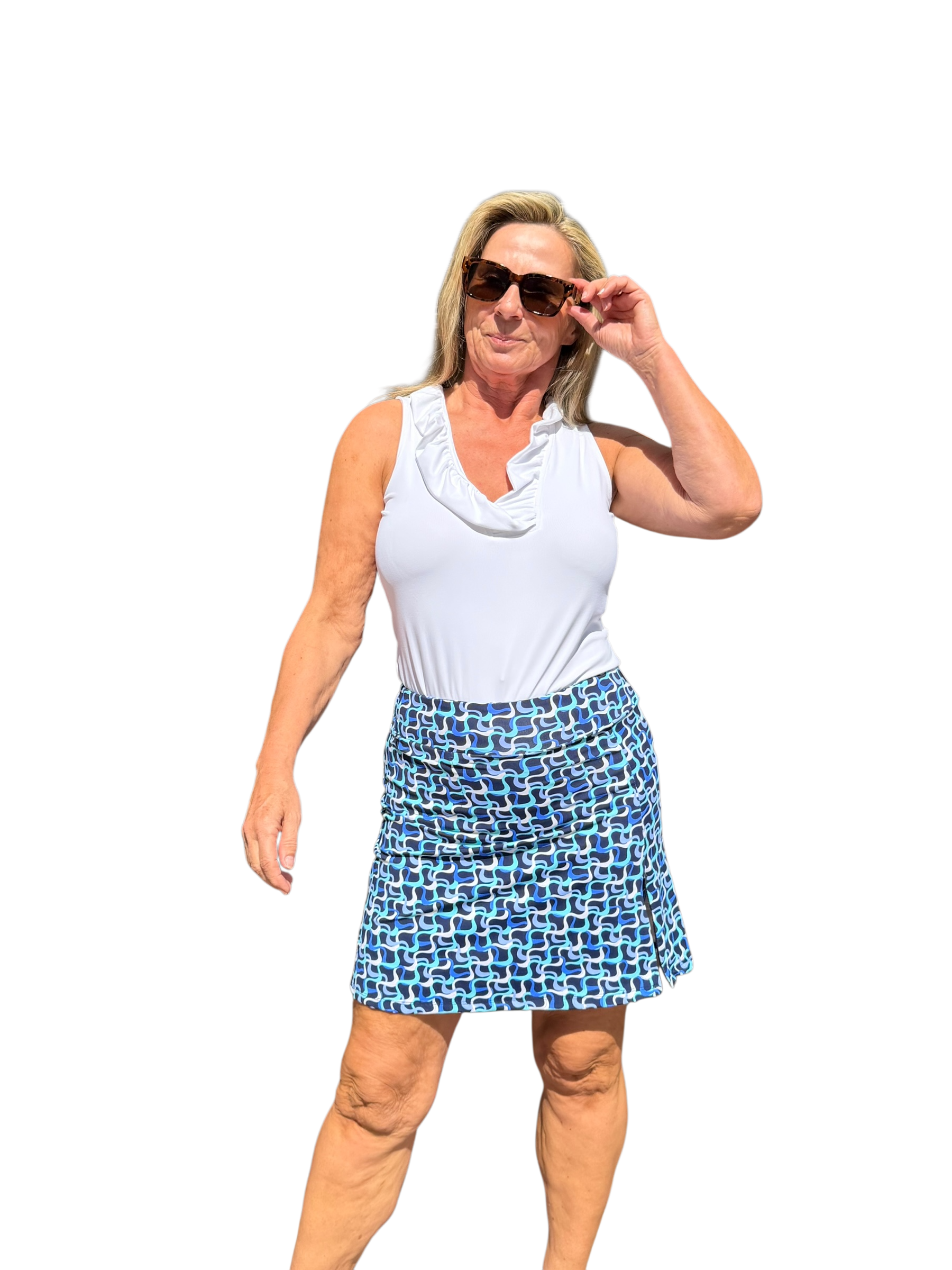Pull - on Zip Skort with UPF50+ Navy Waves - Back of the Bay Boutique