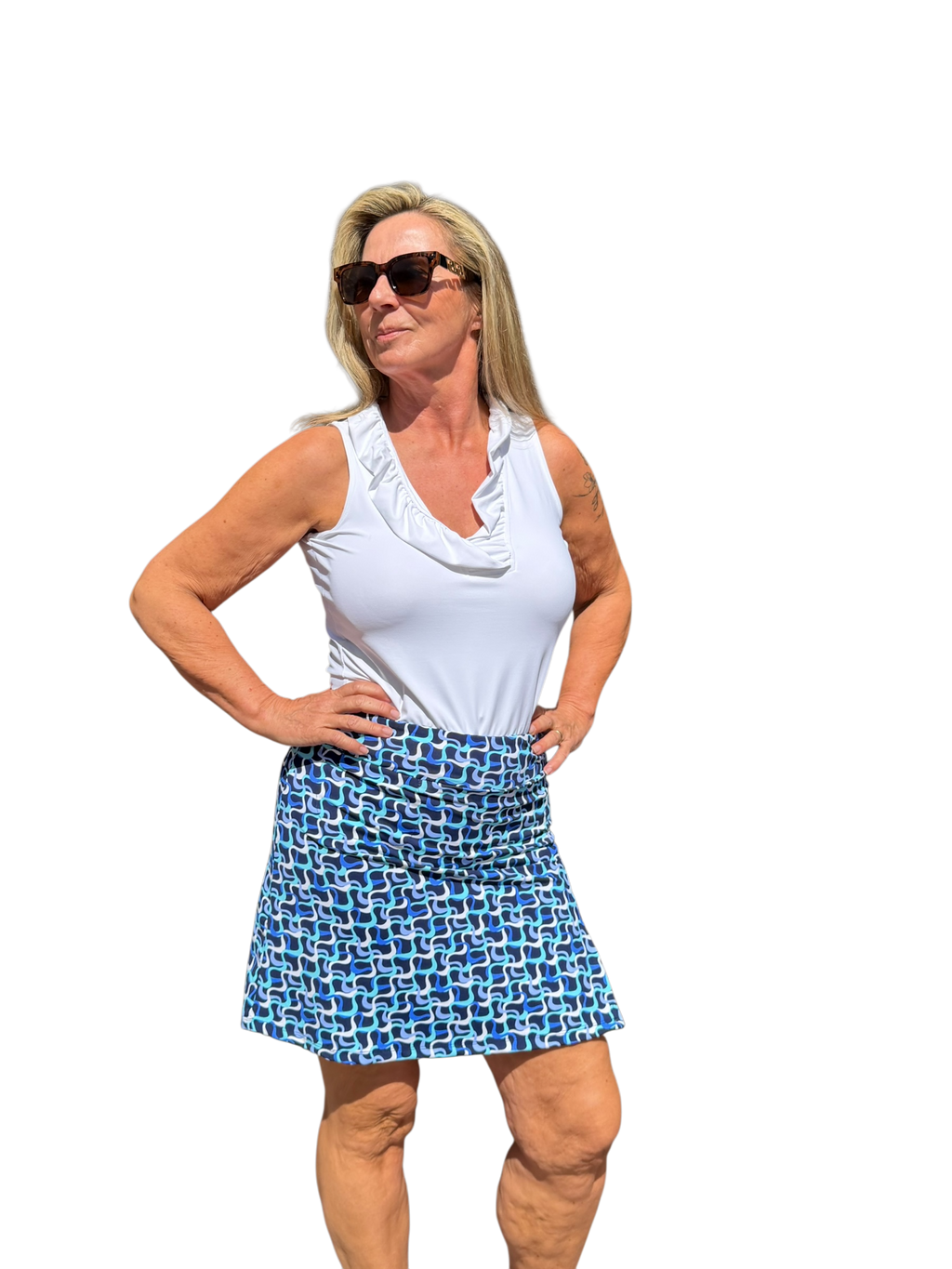Pull - on Zip Skort with UPF50+ Navy Waves - Back of the Bay Boutique