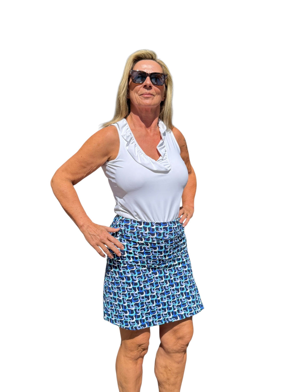 Pull - on Zip Skort with UPF50+ Navy Waves - Back of the Bay Boutique