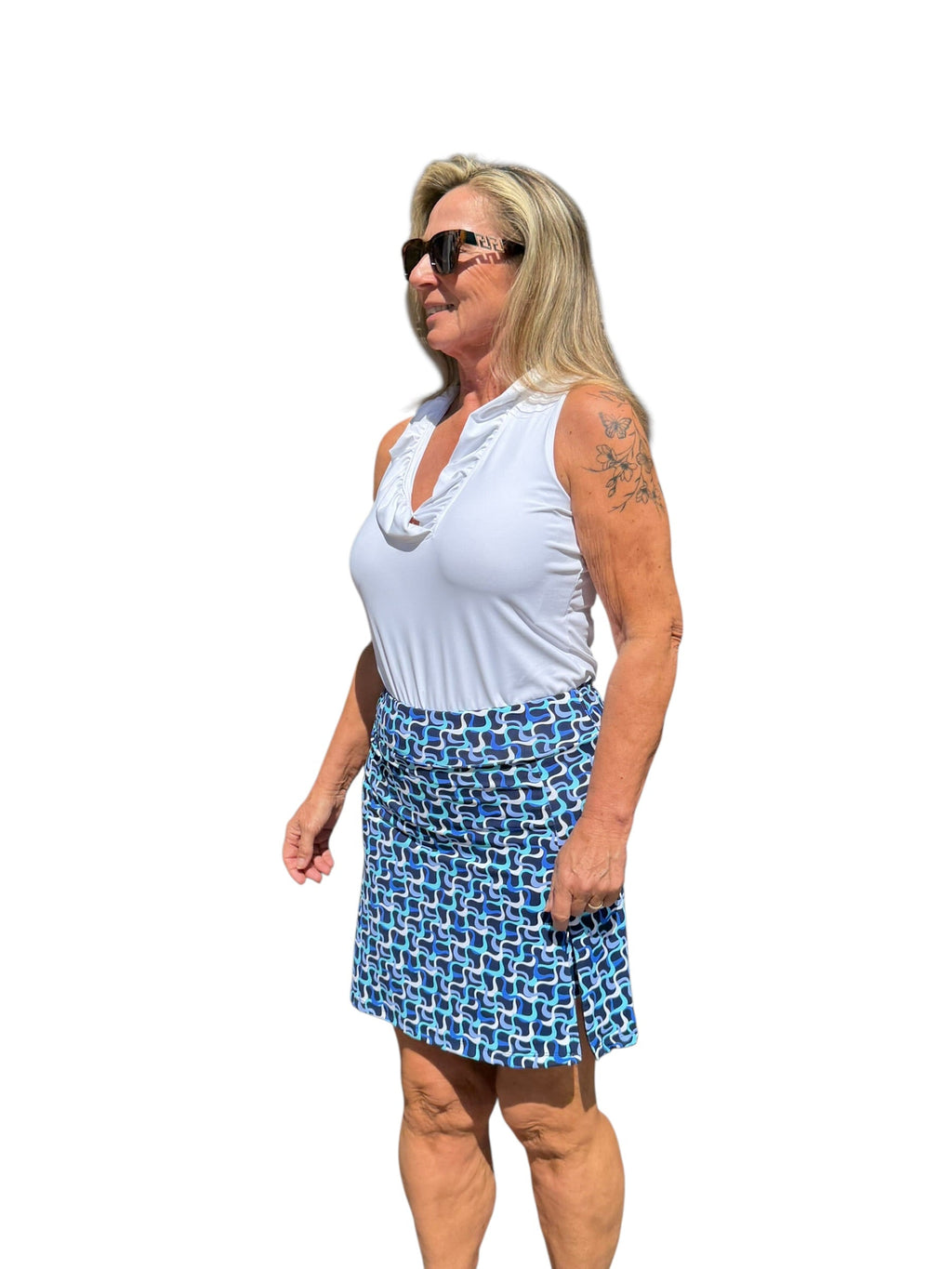 Pull - on Zip Skort with UPF50+ Navy Waves - Back of the Bay Boutique