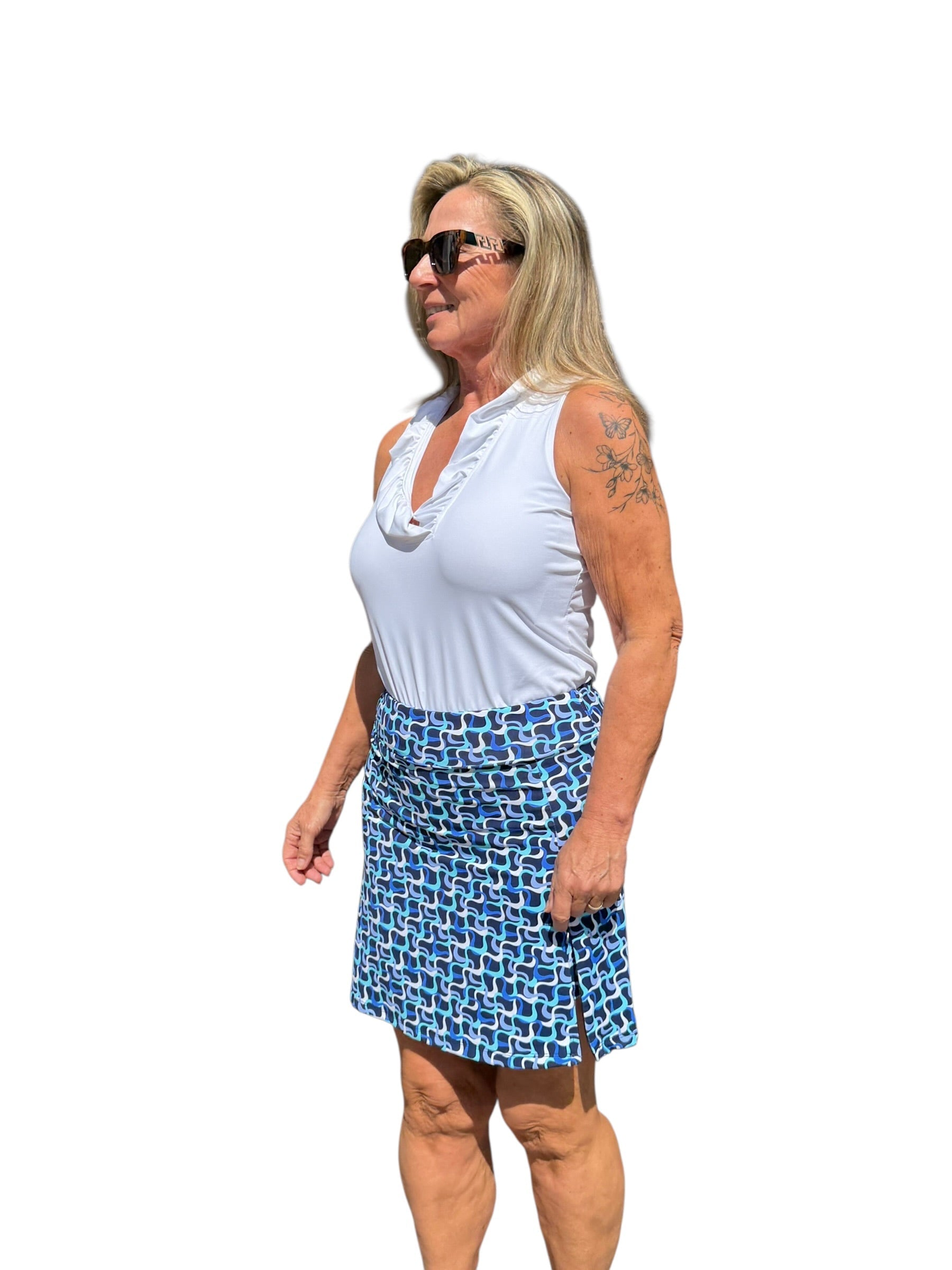 Pull - on Zip Skort with UPF50+ Navy Waves - Back of the Bay Boutique
