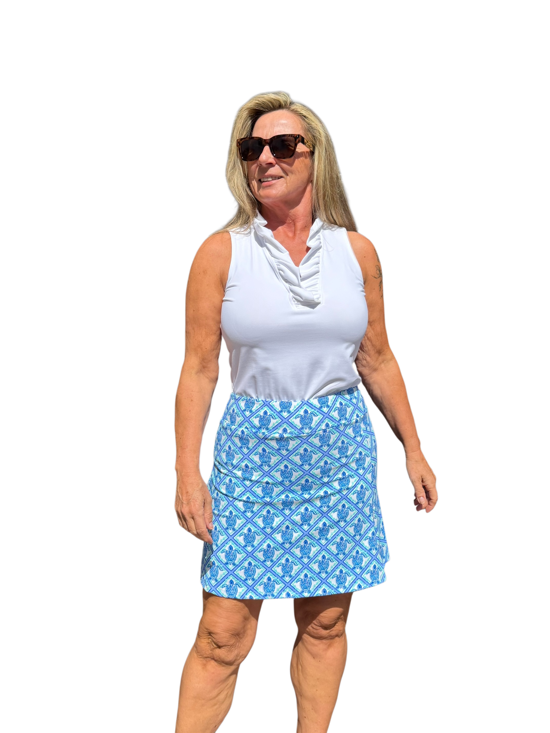 Pull - on Zip Skort with UPF50+ Blue Turtles - Back of the Bay Boutique