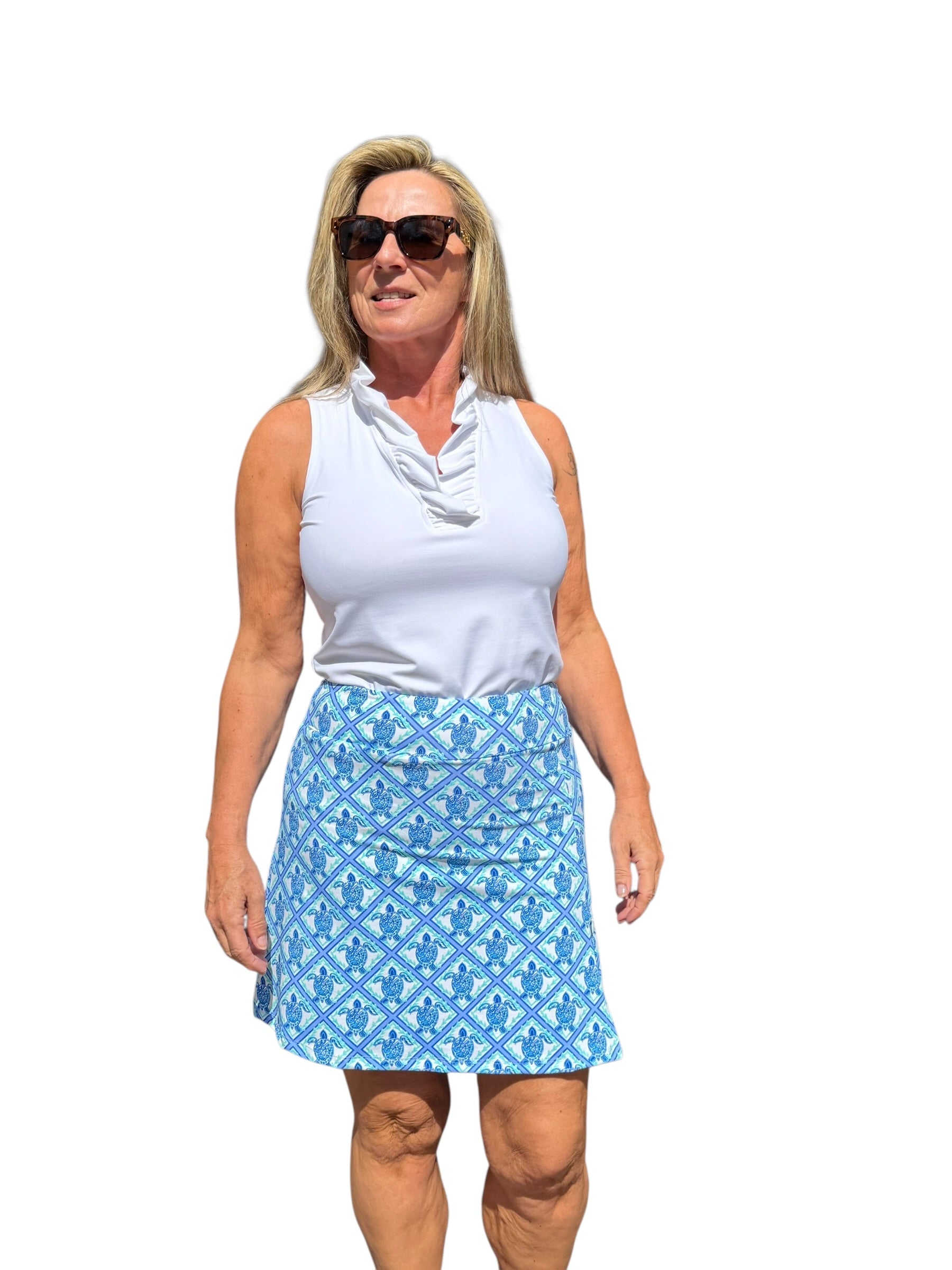 Pull - on Zip Skort with UPF50+ Blue Turtles - Back of the Bay Boutique