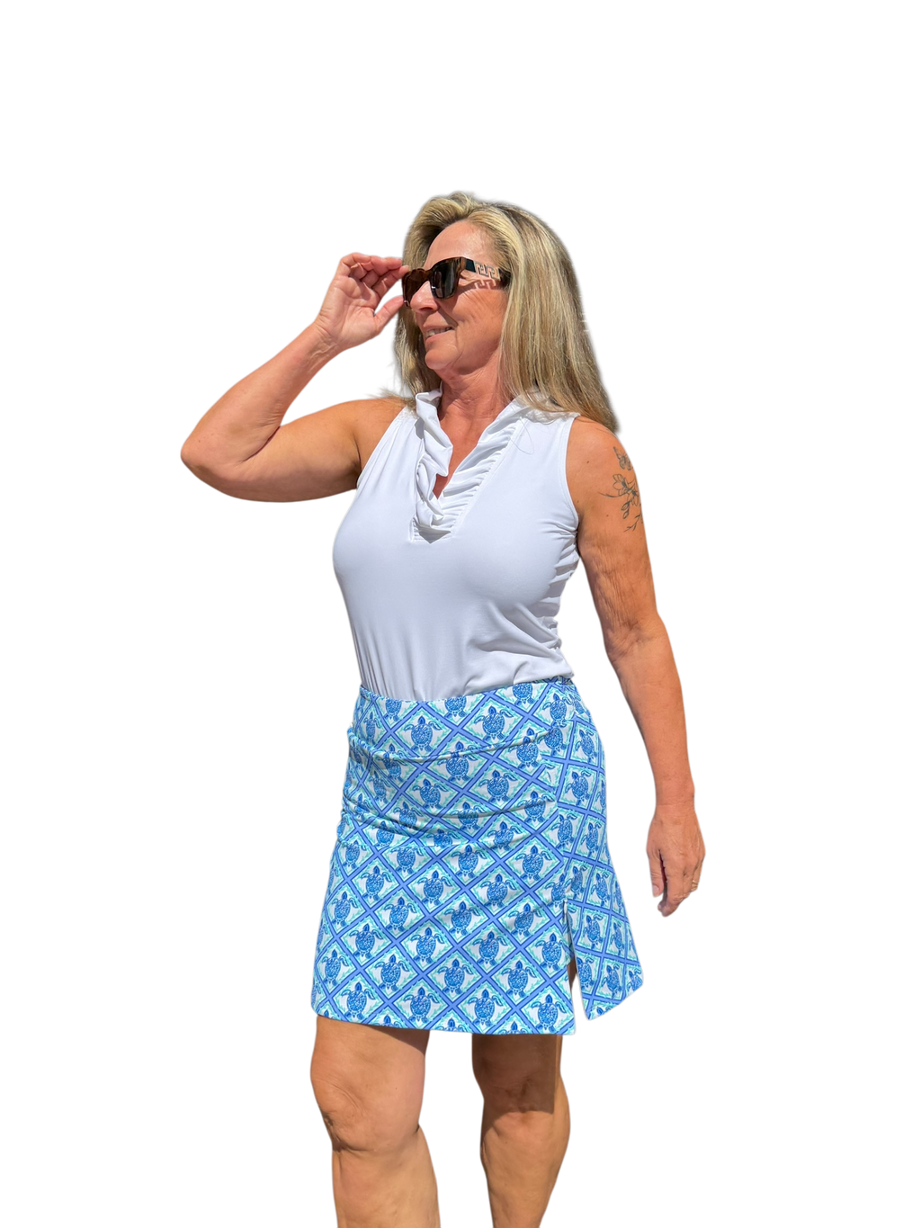 Pull - on Zip Skort with UPF50+ Blue Turtles - Back of the Bay Boutique