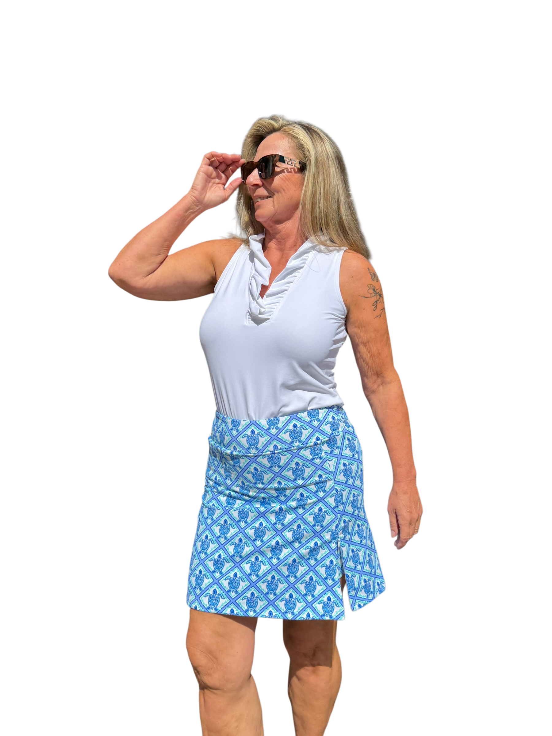 Pull - on Zip Skort with UPF50+ Blue Turtles - Back of the Bay Boutique