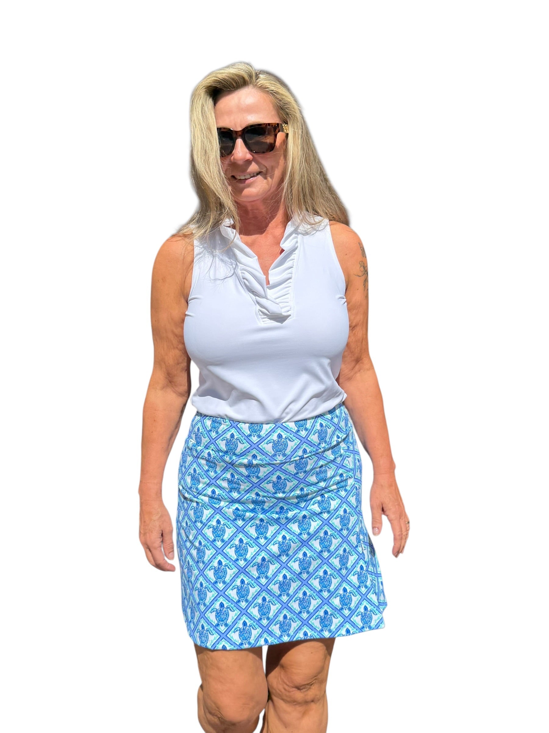 Pull - on Zip Skort with UPF50+ Blue Turtles - Back of the Bay Boutique