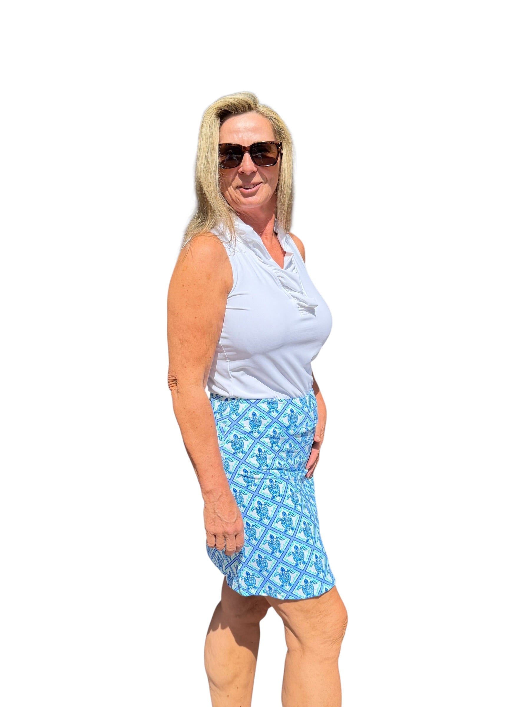 Pull - on Zip Skort with UPF50+ Blue Turtles - Back of the Bay Boutique