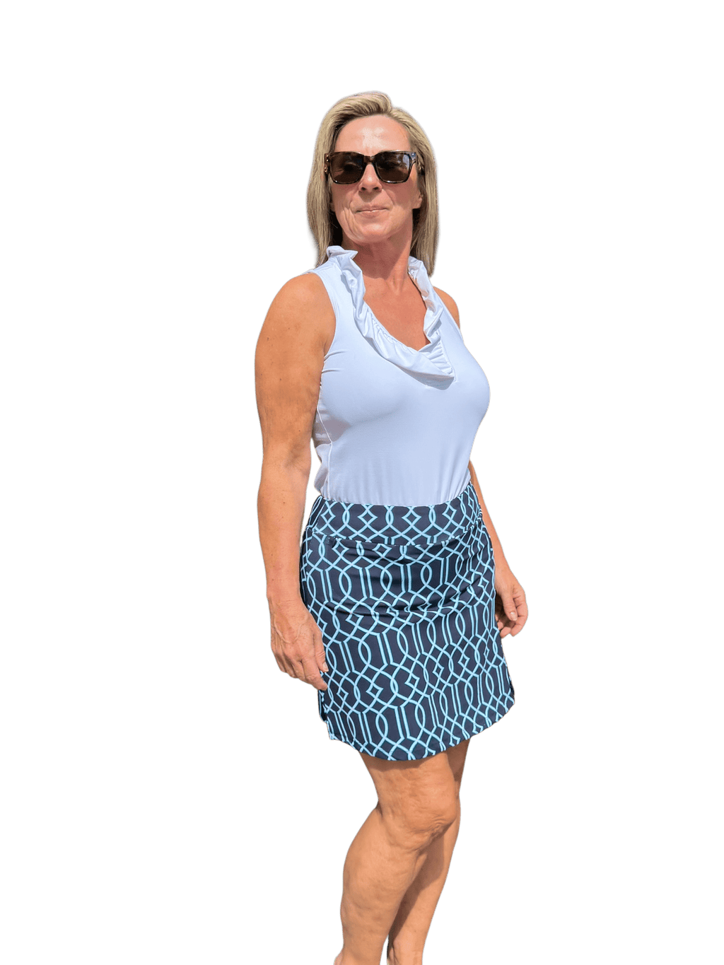 Pull - on Zip Skort with UPF50+ Geometric Lines Navy - Back of the Bay Boutique
