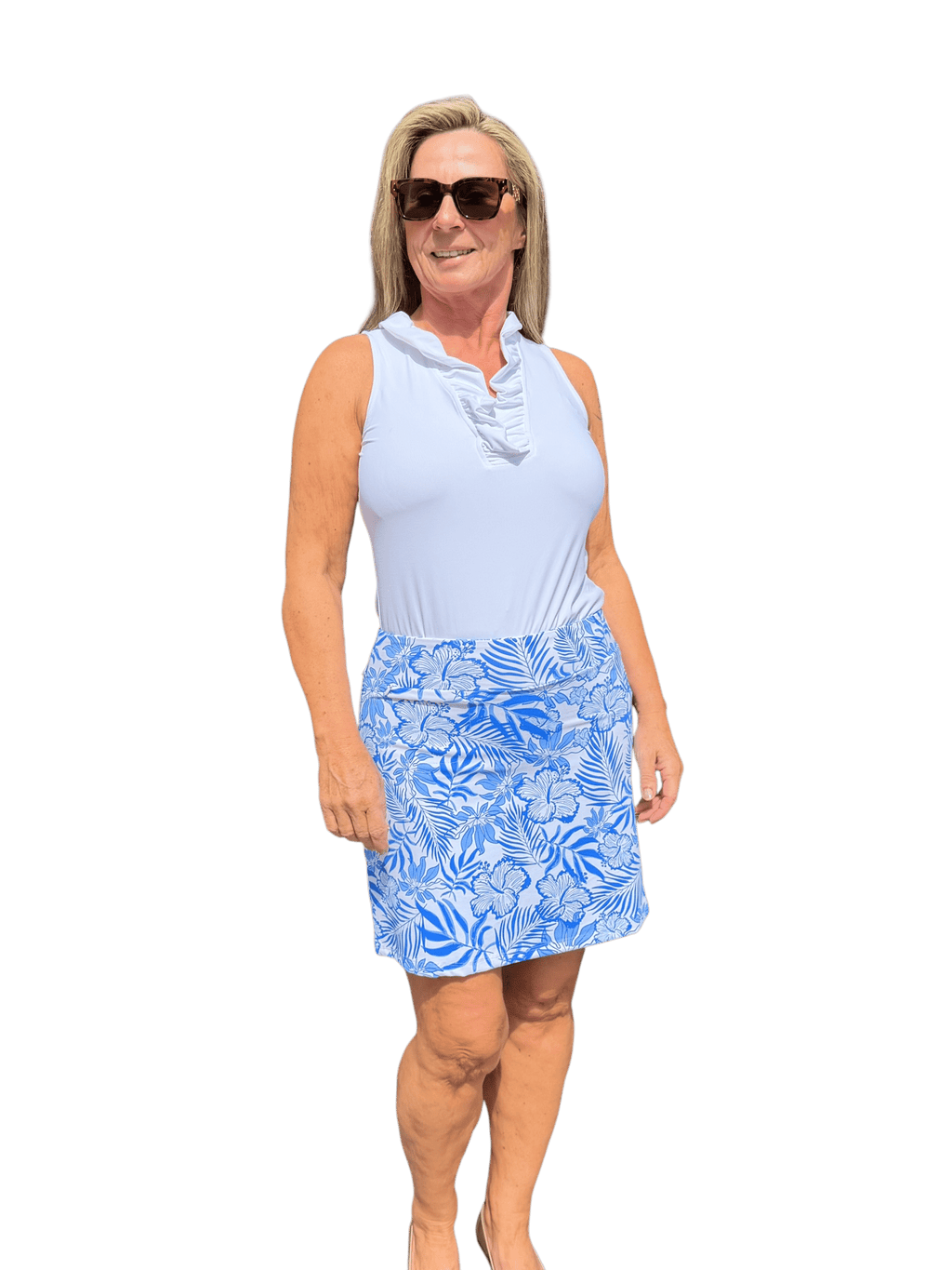 Pull - on Zip Skort with UPF50+ Summer Breeze Blue - Back of the Bay Boutique