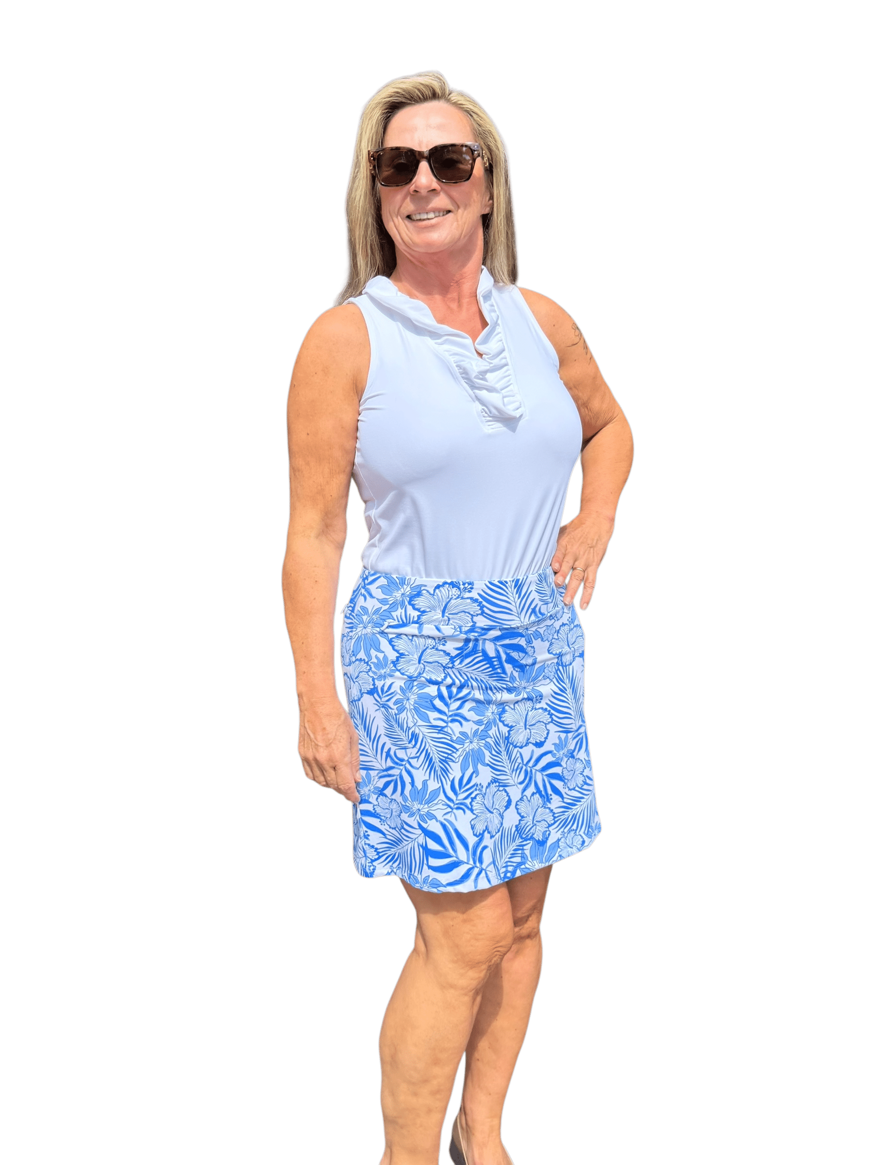 Pull - on Zip Skort with UPF50+ Summer Breeze Blue - Back of the Bay Boutique