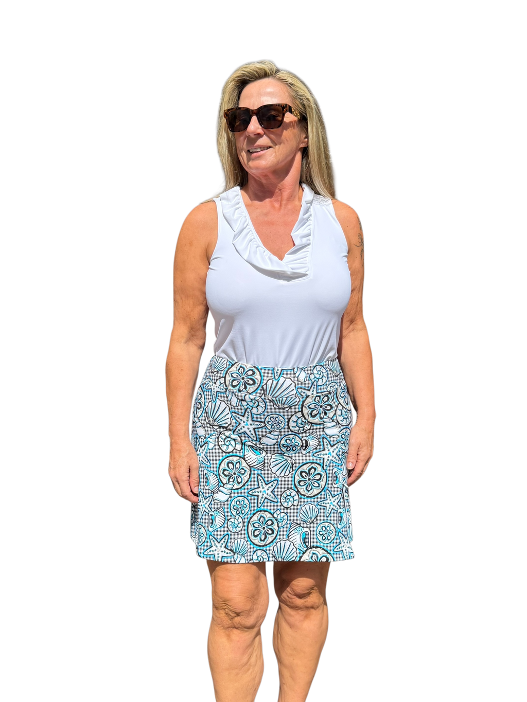 Pull - on Zip Skort with UPF50+ Ocean Shells Black - Back of the Bay Boutique
