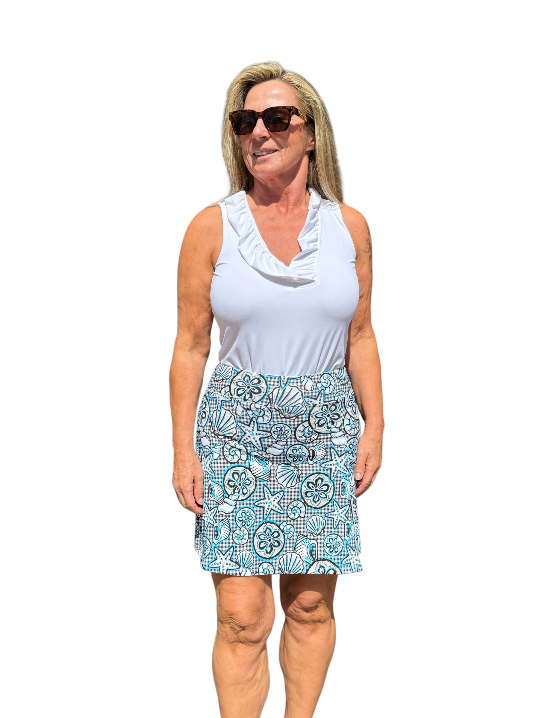 Pull - on Zip Skort with UPF50+ Ocean Shells Black - Back of the Bay Boutique