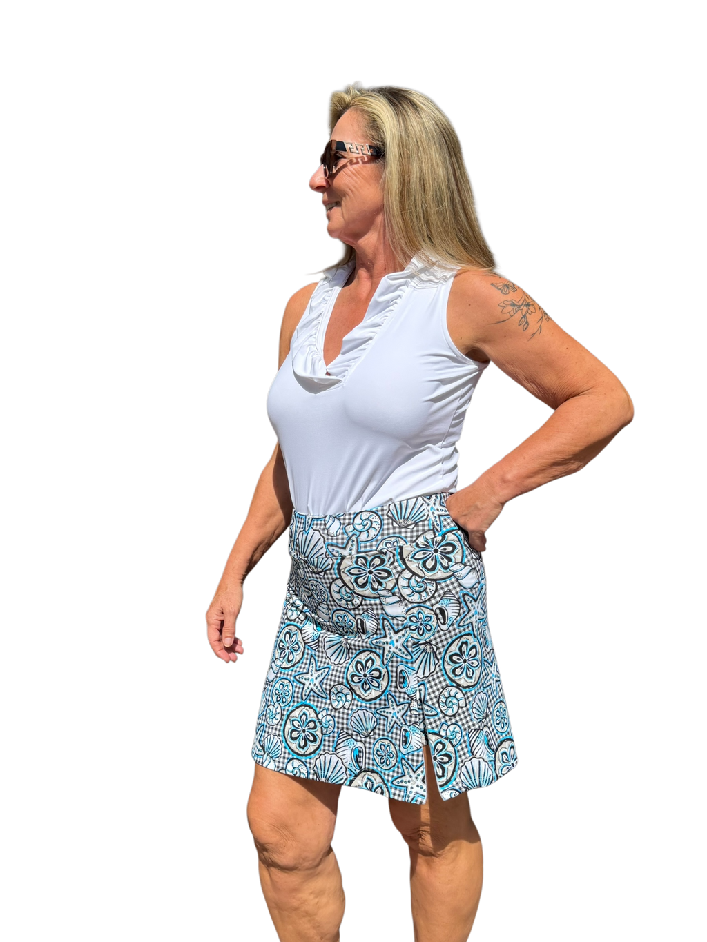 Pull - on Zip Skort with UPF50+ Ocean Shells Black - Back of the Bay Boutique