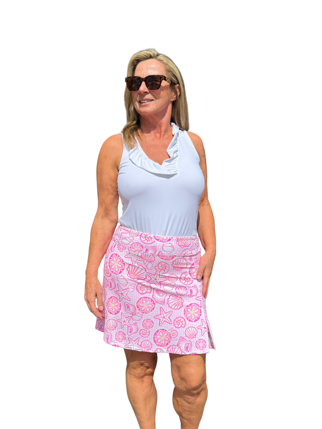 Pull - on Zip Skort with UPF50+ Ocean Shells Pink - Back of the Bay Boutique