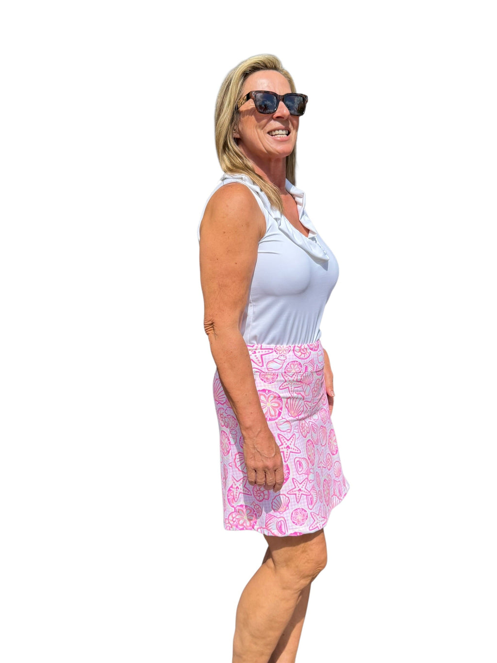 Pull - on Zip Skort with UPF50+ Ocean Shells Pink - Back of the Bay Boutique