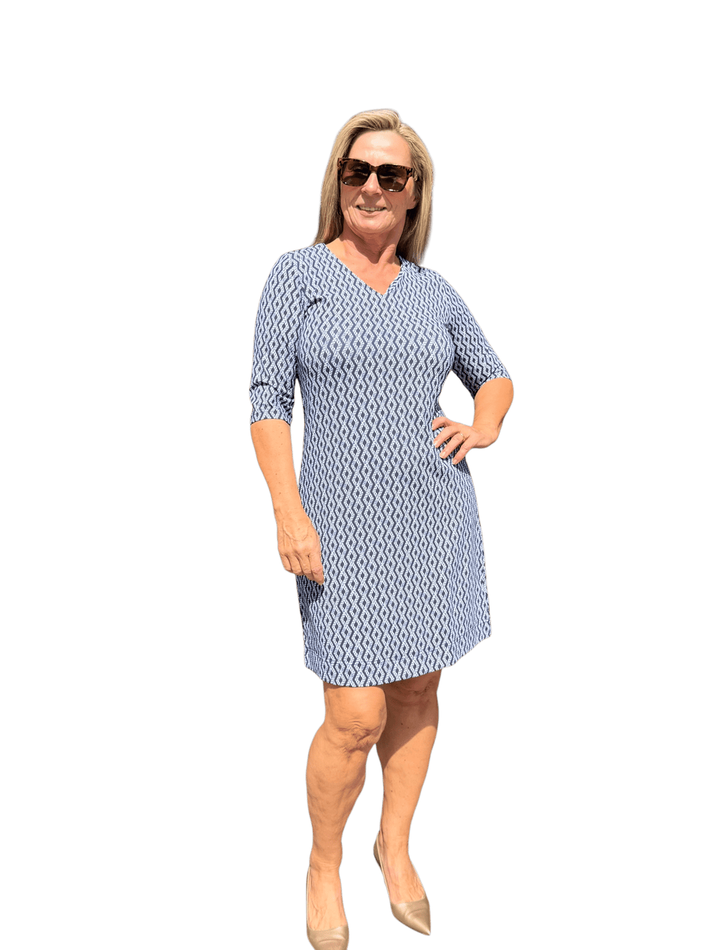 Elbow - Sleeve Travel Dress with UPF50+ Nautical Ropes Navy - Back of the Bay Boutique