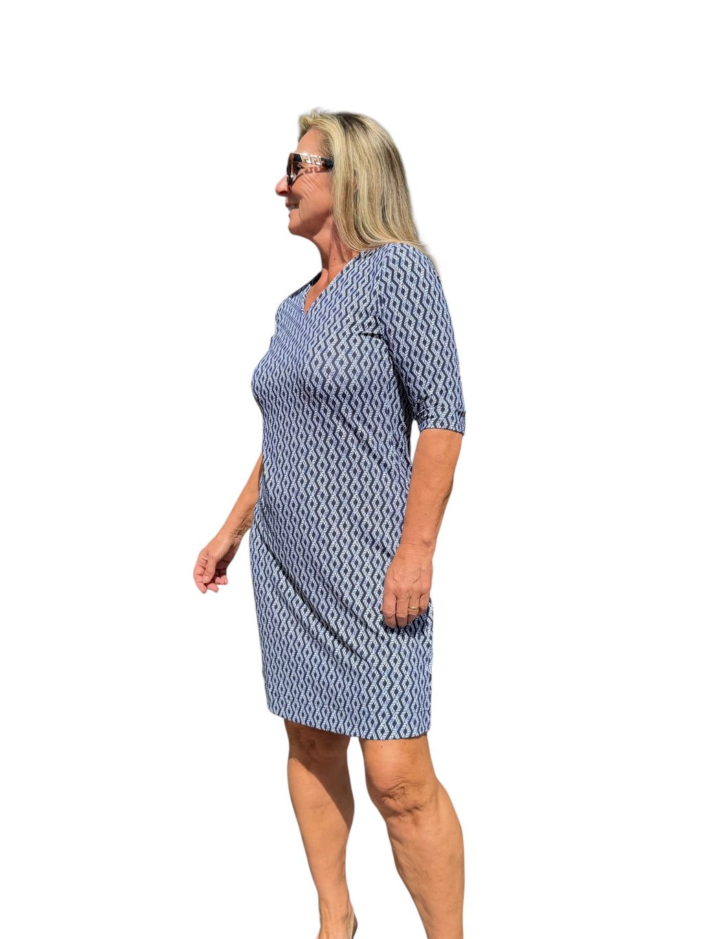 Elbow - Sleeve Travel Dress with UPF50+ Nautical Ropes Navy - Back of the Bay Boutique