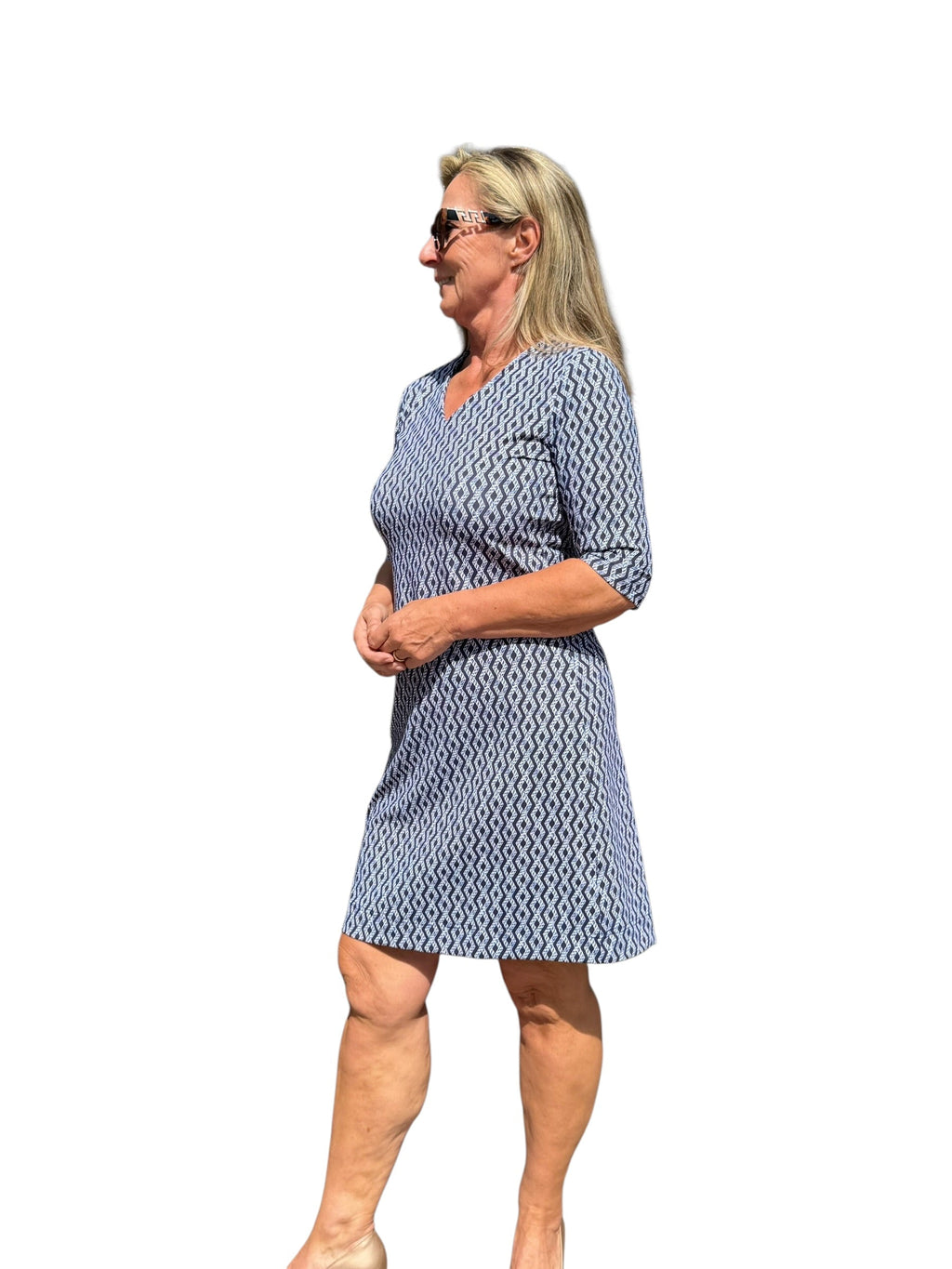Elbow - Sleeve Travel Dress with UPF50+ Nautical Ropes Navy - Back of the Bay Boutique