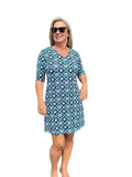 Elbow - Sleeve Travel Dress with UPF50+ Black Seashells - Back of the Bay Boutique
