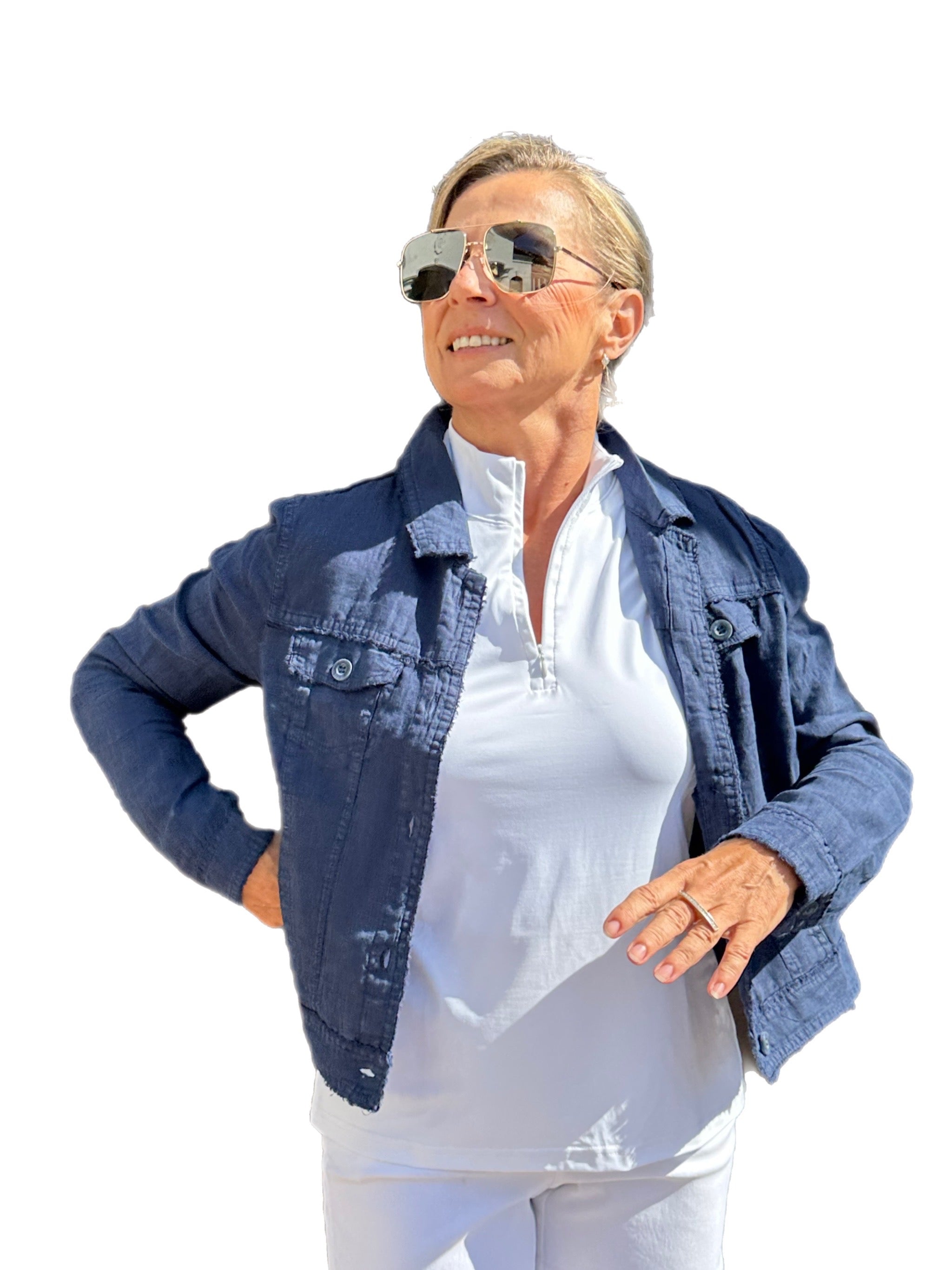 Long-Sleeve Linen Jacket Navy - Back of the Bay Boutique