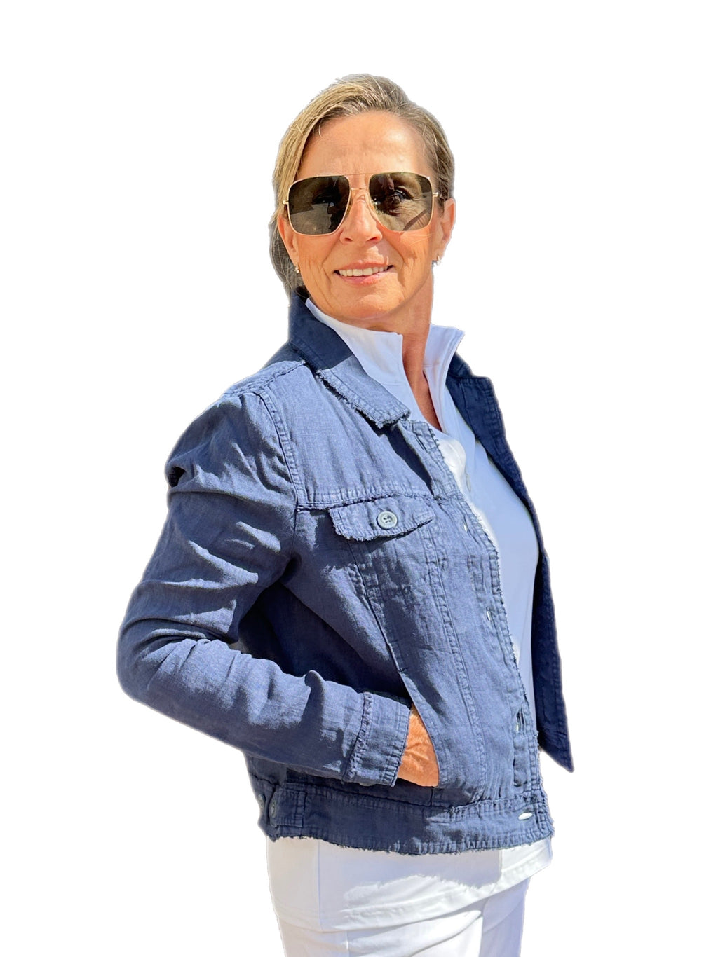 Long-Sleeve Linen Jacket Navy - Back of the Bay Boutique