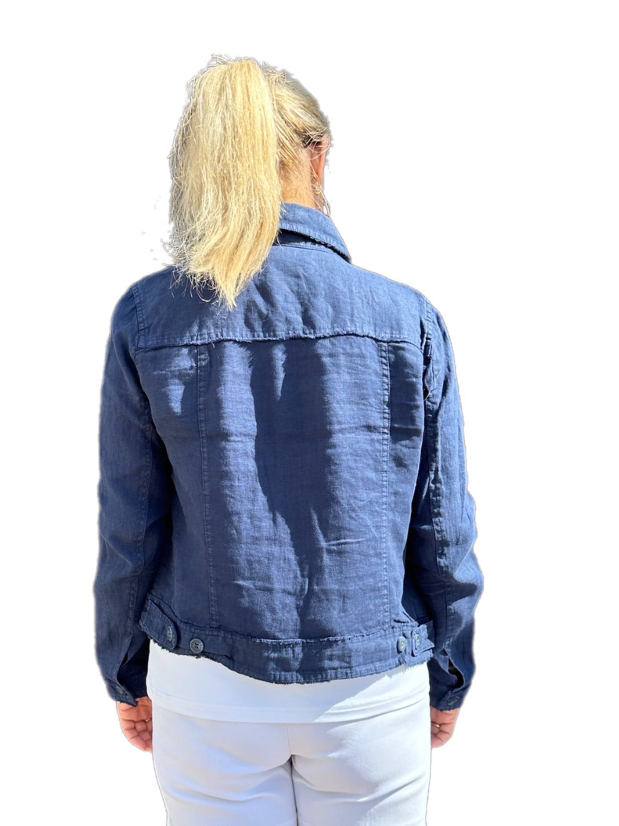 Long-Sleeve Linen Jacket Navy - Back of the Bay Boutique
