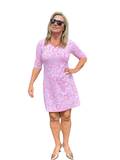 Elbow - Sleeve Travel Dress with UPF50+ Ocean Shells Pink - Back of the Bay Boutique