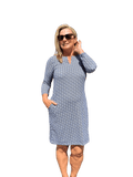 Notched V - Neck Travel Dress with UPF50+ Nautical Ropes Navy - Back of the Bay Boutique