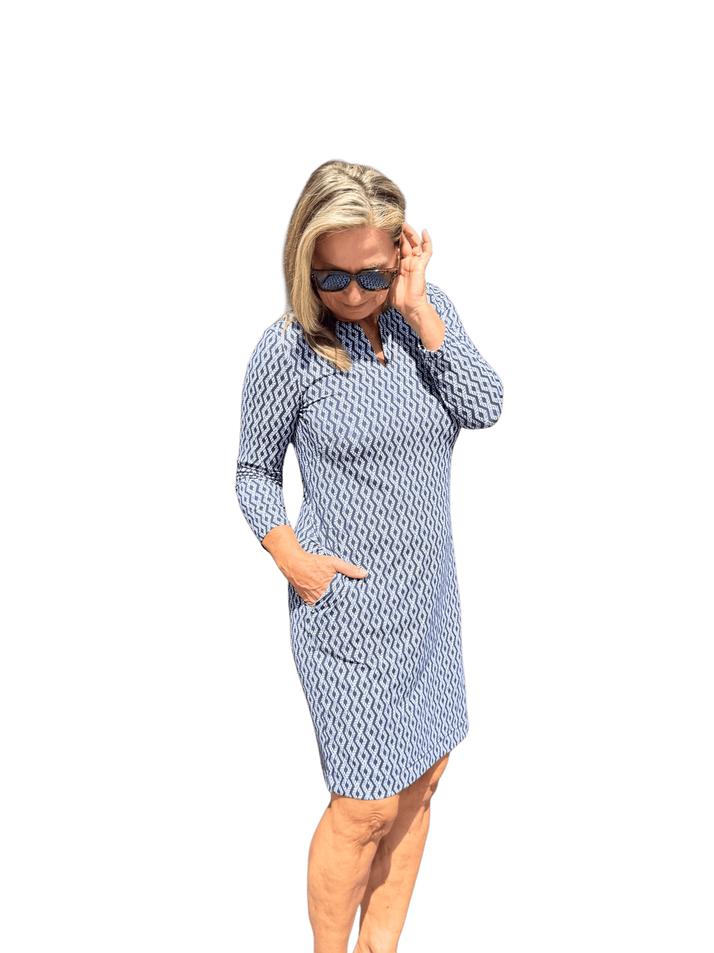 Notched V - Neck Travel Dress with UPF50+ Nautical Ropes Navy - Back of the Bay Boutique