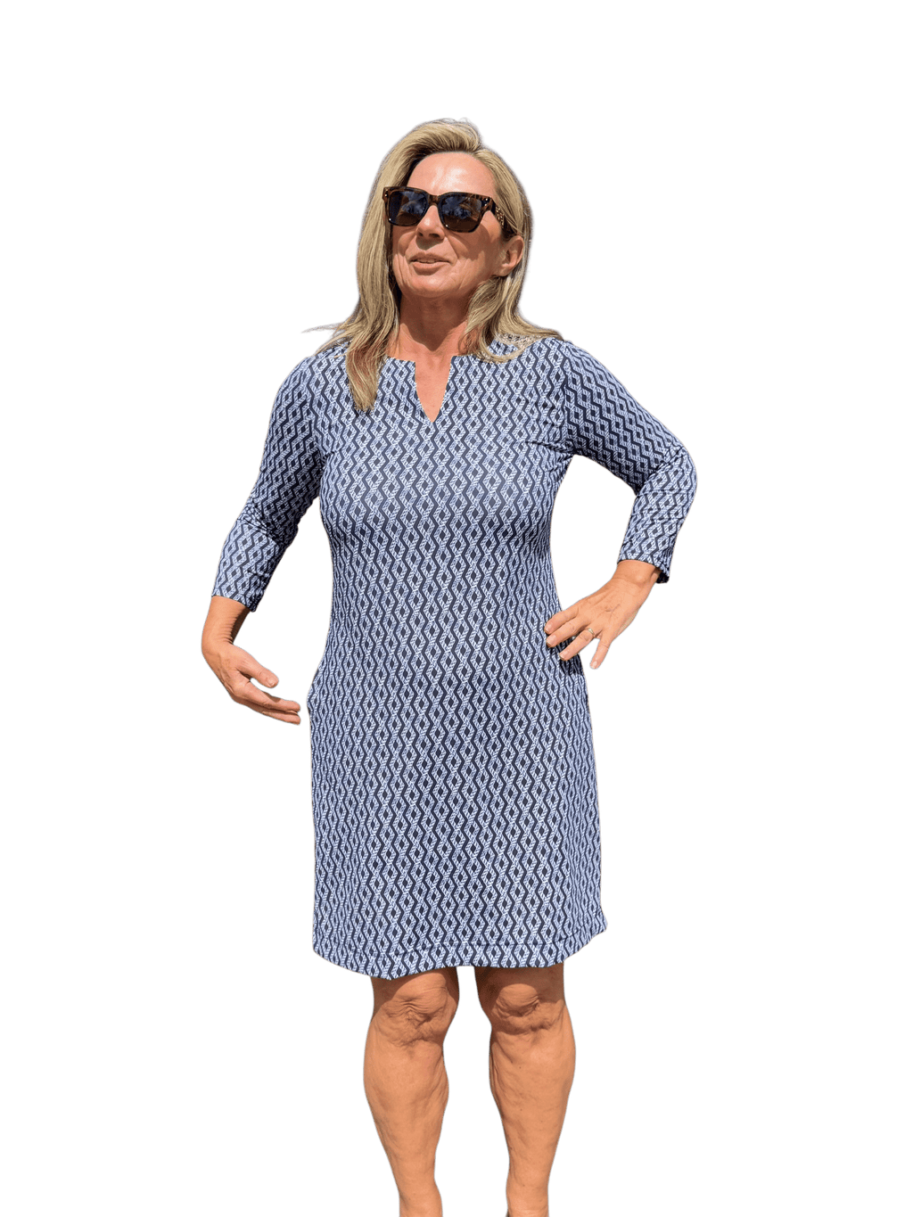 Notched V - Neck Travel Dress with UPF50+ Nautical Ropes Navy - Back of the Bay Boutique