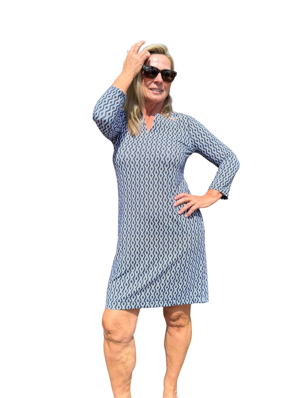 Notched V - Neck Travel Dress with UPF50+ Nautical Ropes Navy - Back of the Bay Boutique