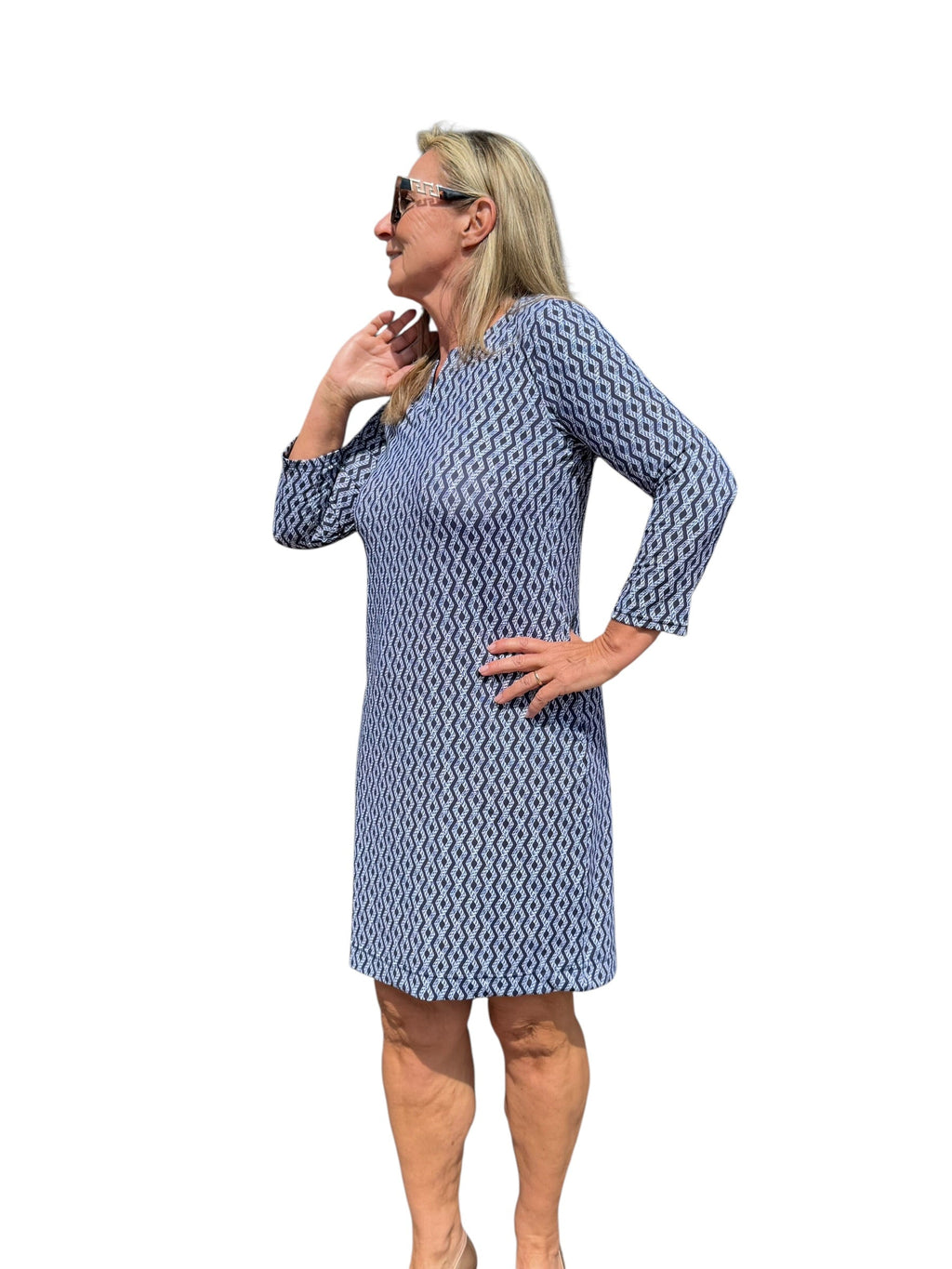Notched V - Neck Travel Dress with UPF50+ Nautical Ropes Navy - Back of the Bay Boutique