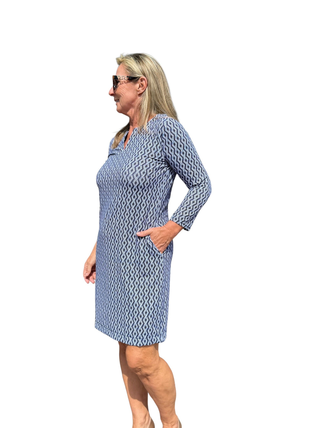 Notched V - Neck Travel Dress with UPF50+ Nautical Ropes Navy - Back of the Bay Boutique