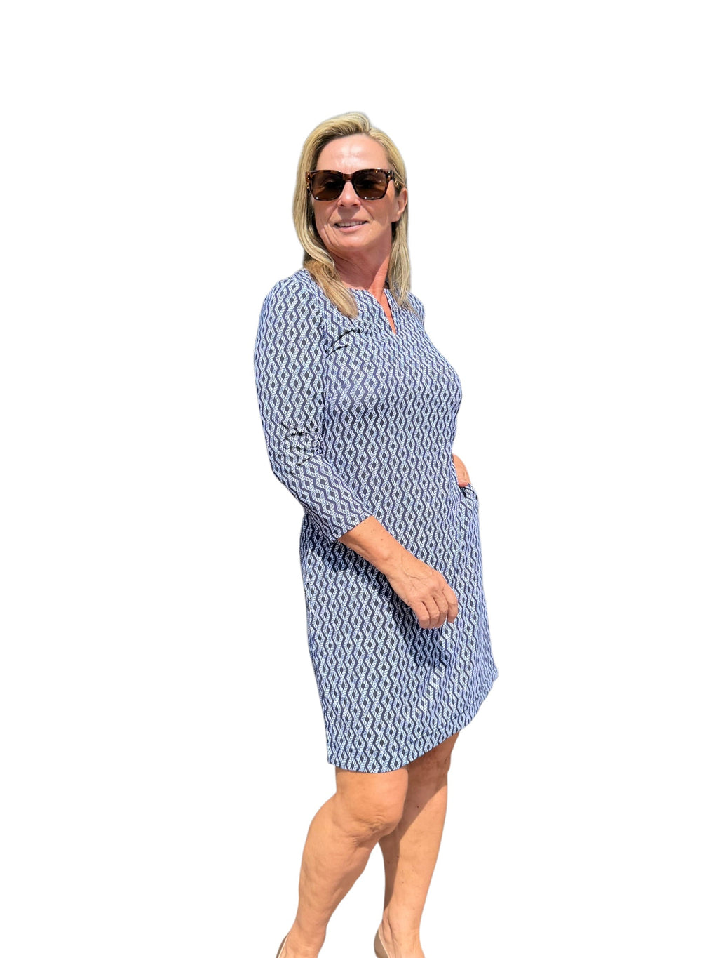 Notched V - Neck Travel Dress with UPF50+ Nautical Ropes Navy - Back of the Bay Boutique