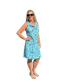 Ruffle - Neck Dress with UPF50+ Ocean Shells Blue - Back of the Bay Boutique