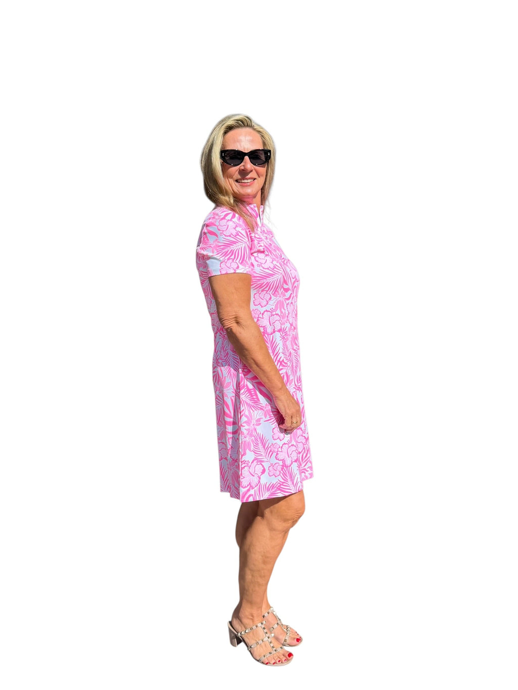 Polo - Collar Quarterzip Short - Sleeve Dress Summer Breeze Pink - Back of the Bay Boutique