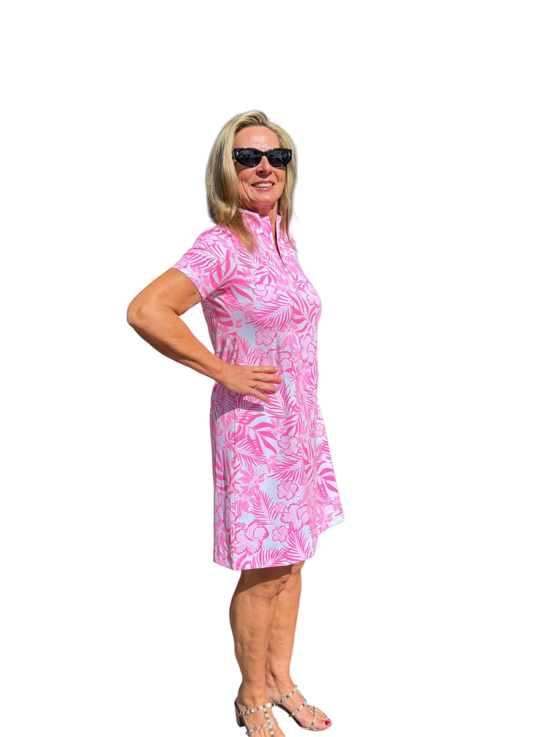 Polo - Collar Quarterzip Short - Sleeve Dress Summer Breeze Pink - Back of the Bay Boutique