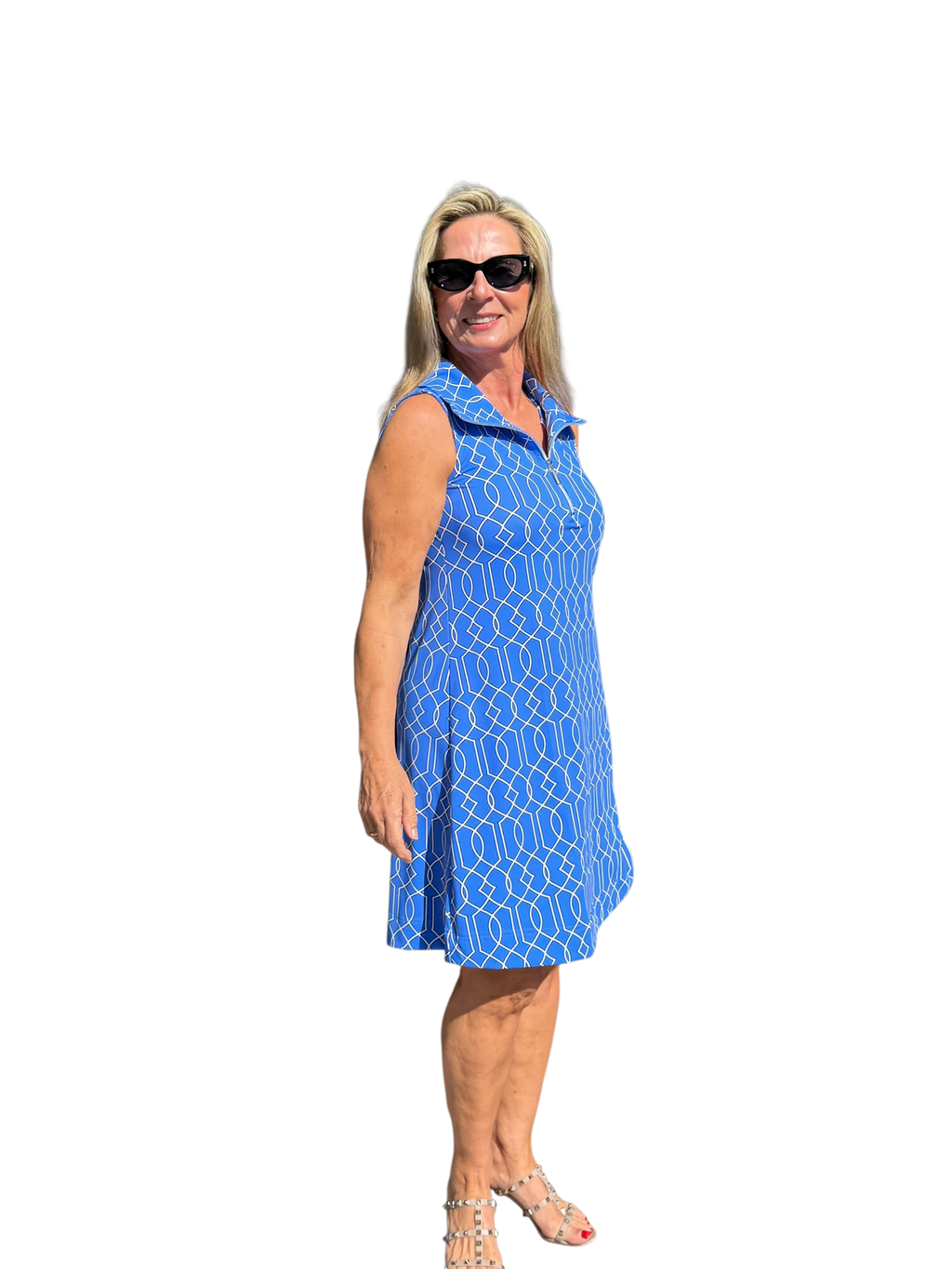 Zipper Swing Dress with UPF50+ Geometric Lines Peri - Back of the Bay Boutique