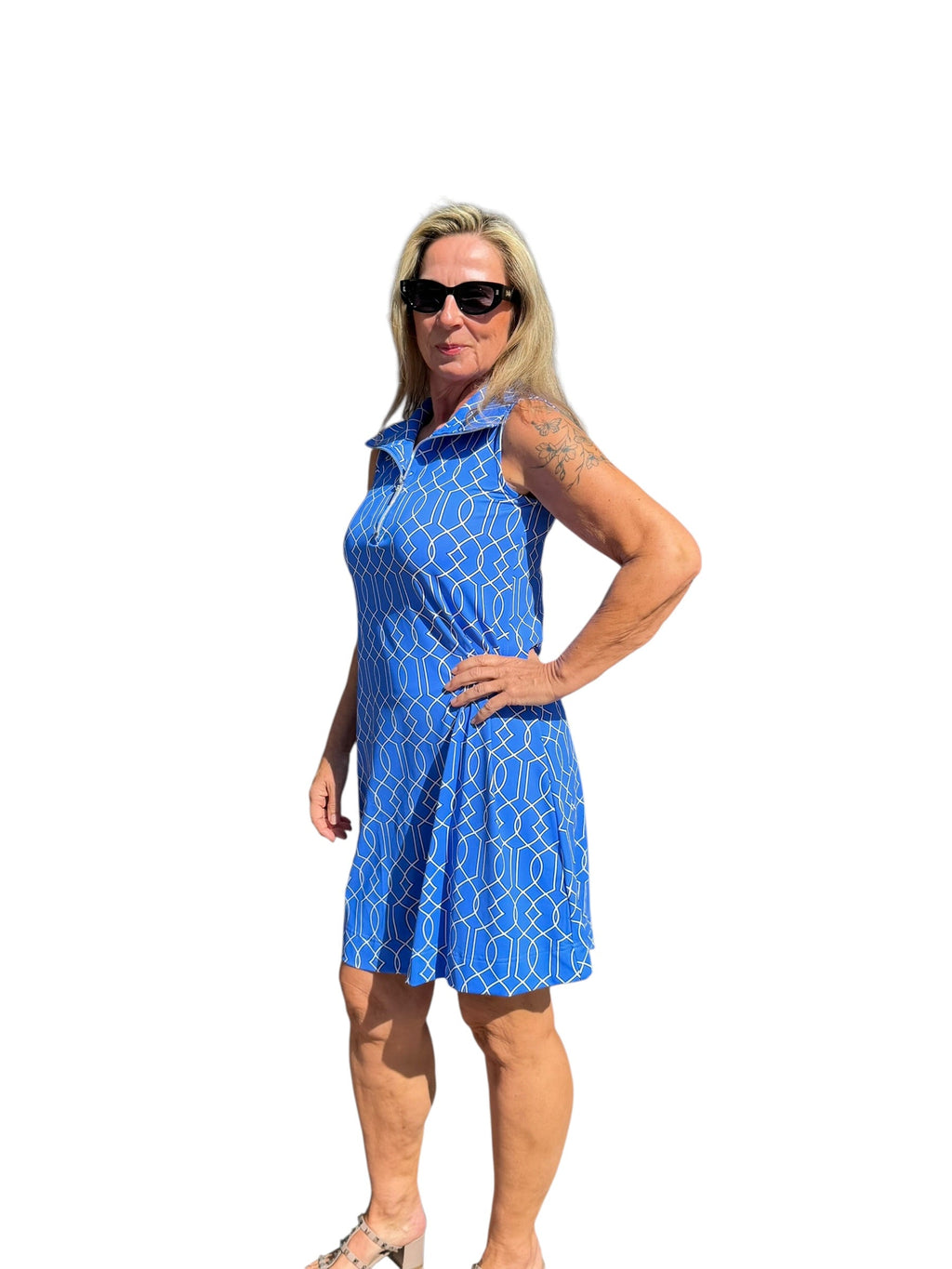 Zipper Swing Dress with UPF50+ Geometric Lines Peri - Back of the Bay Boutique
