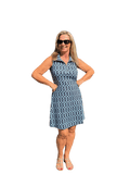 Zipper Swing Dress with UPF50+ Geometric Lines Navy - Back of the Bay Boutique