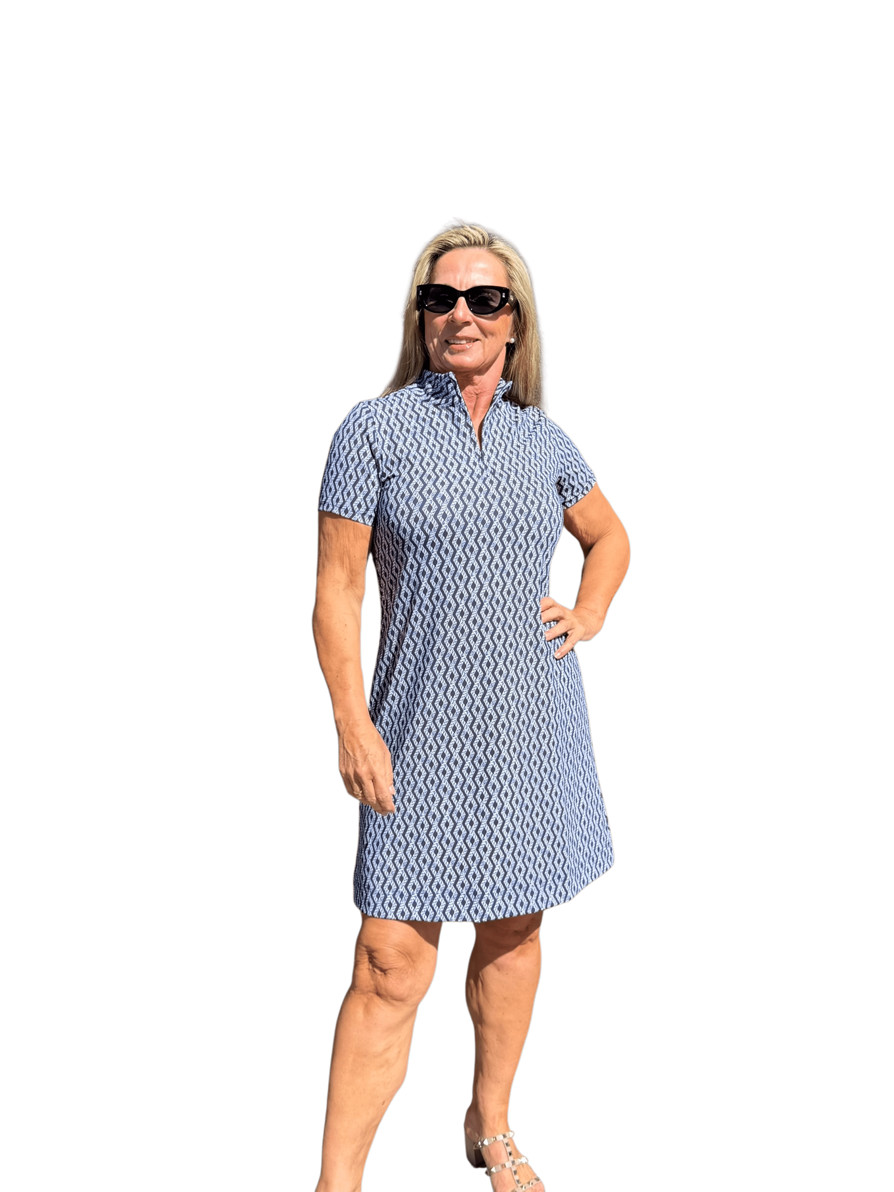 Polo - Collar Quarterzip Short - Sleeve Dress Nautical Ropes Navy - Back of the Bay Boutique