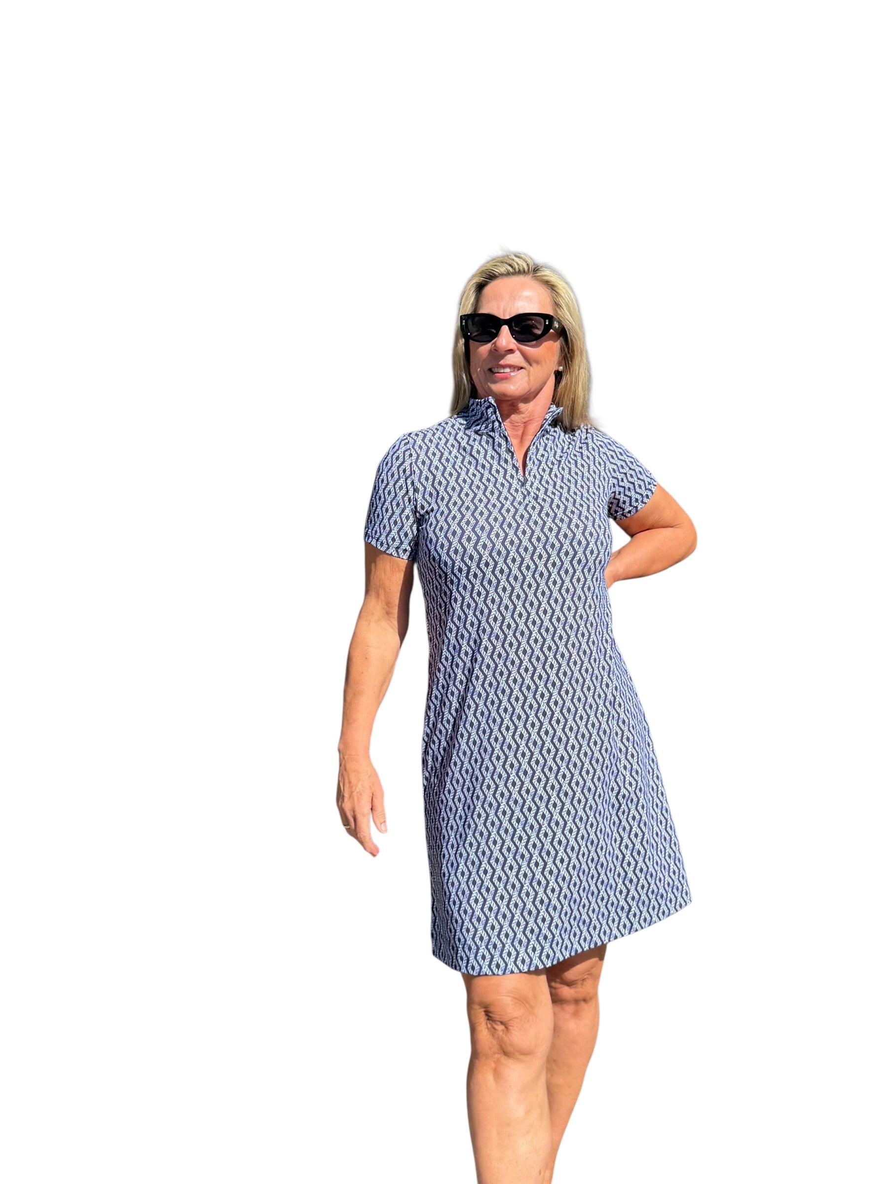 Polo - Collar Quarterzip Short - Sleeve Dress Nautical Ropes Navy - Back of the Bay Boutique